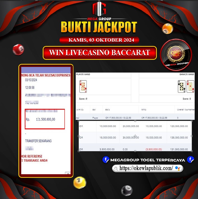 Bukti Pembayaran Hadiah Togel Terbesar okewla Tanggal 03 Oktober 2024