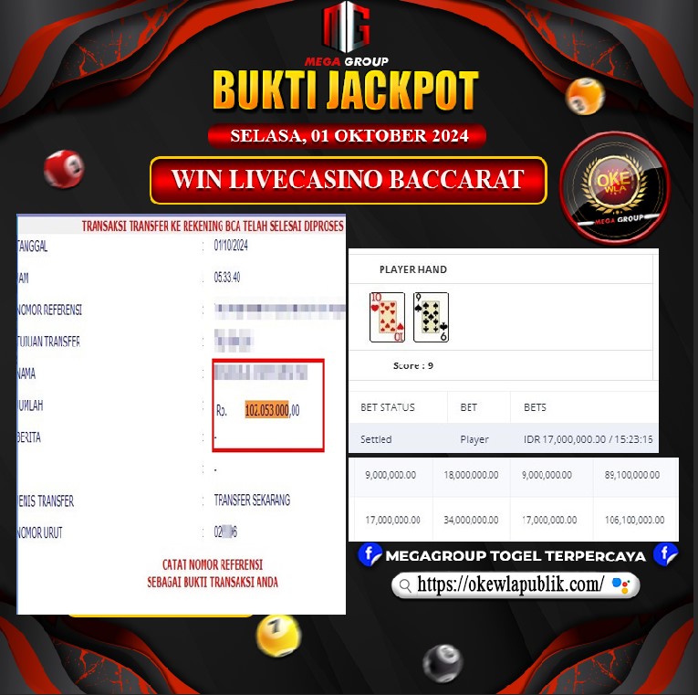 Bukti Pembayaran Hadiah Games Terbesar OKEWLA Tanggal 01 Oktober 2024