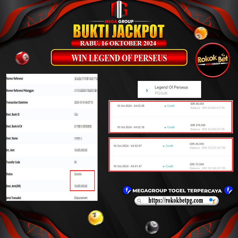 Bukti Pembayaran Hadiah Games Terbesar ROKOKBET Tanggal 16 Oktober 2024