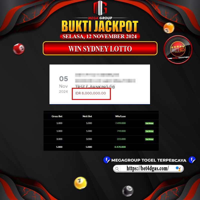 Bukti Pembayaran Hadiah Togel Terbesar BET4D Tanggal 12 November 2024