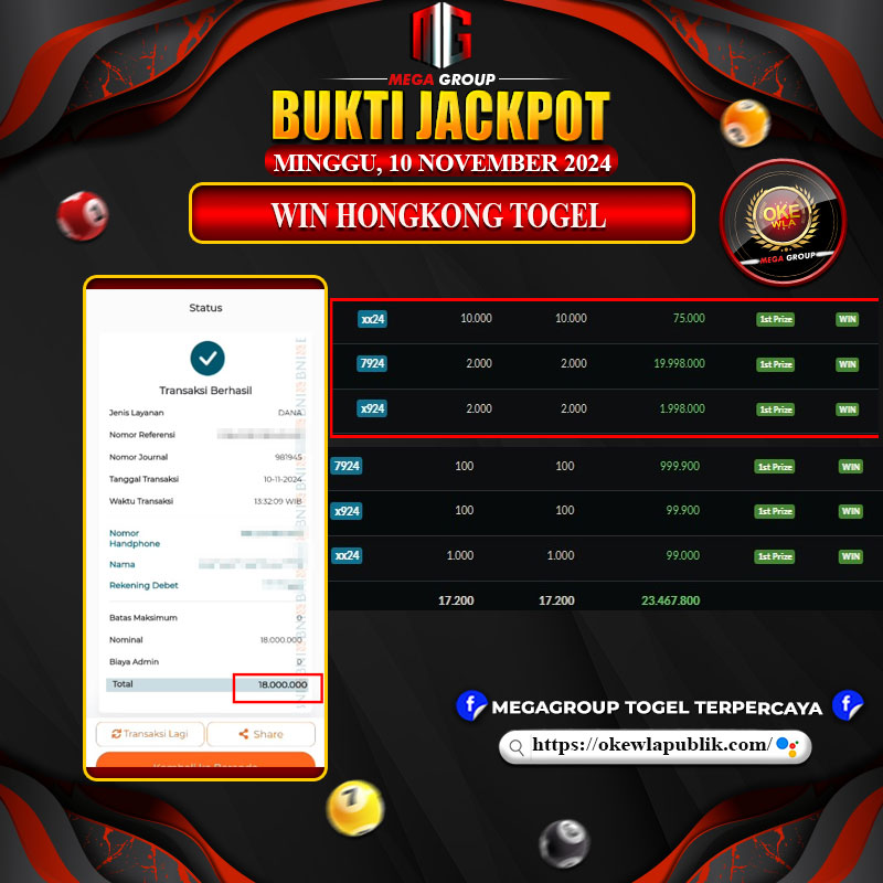 Bukti Pembayaran Hadiah Togel Terbesar okewla Tanggal 10 November 2024