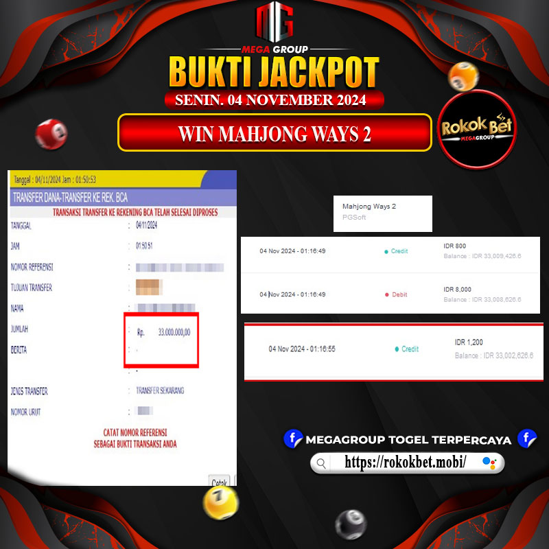 Bukti Pembayaran Hadiah Togel Terbesar ROKOKBET Tanggal 04 November 2024