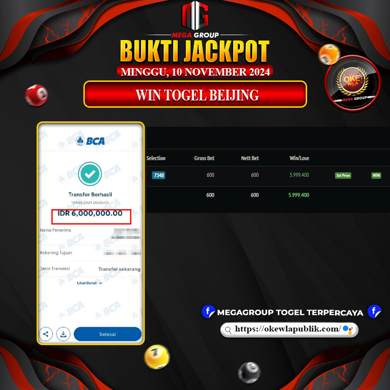 Bukti Pembayaran Hadiah Togel Terbesar okewla Tanggal 10 November 2024