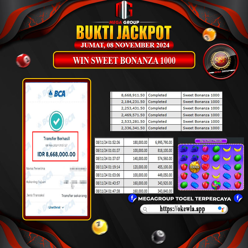 Bukti Pembayaran Hadiah Games Terbesar okewla Tanggal 08 November 2024