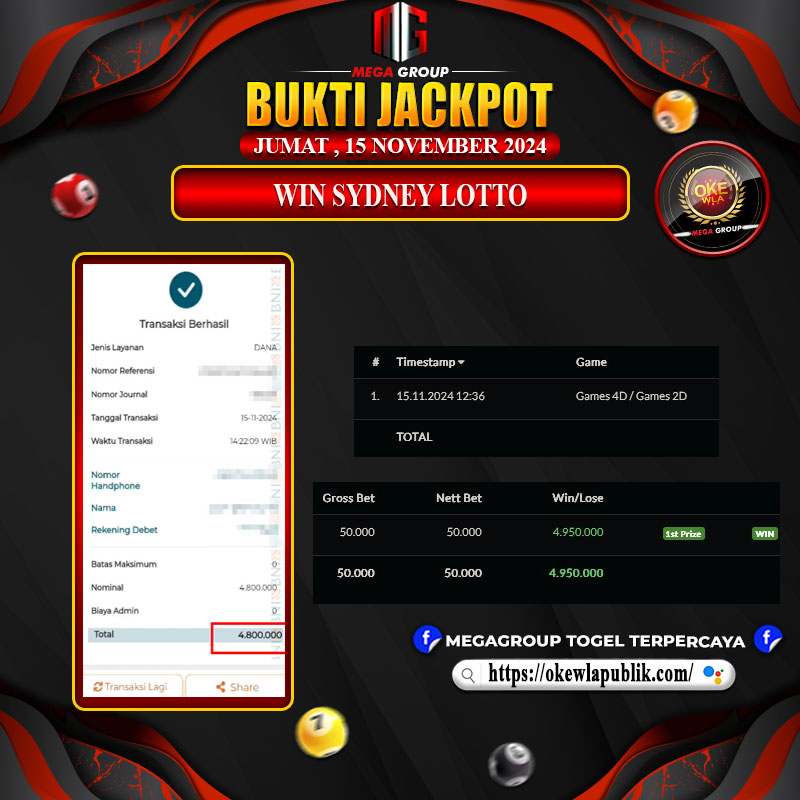 Bukti Pembayaran Hadiah Togel Terbesar BET4D Tanggal 15 November 2024