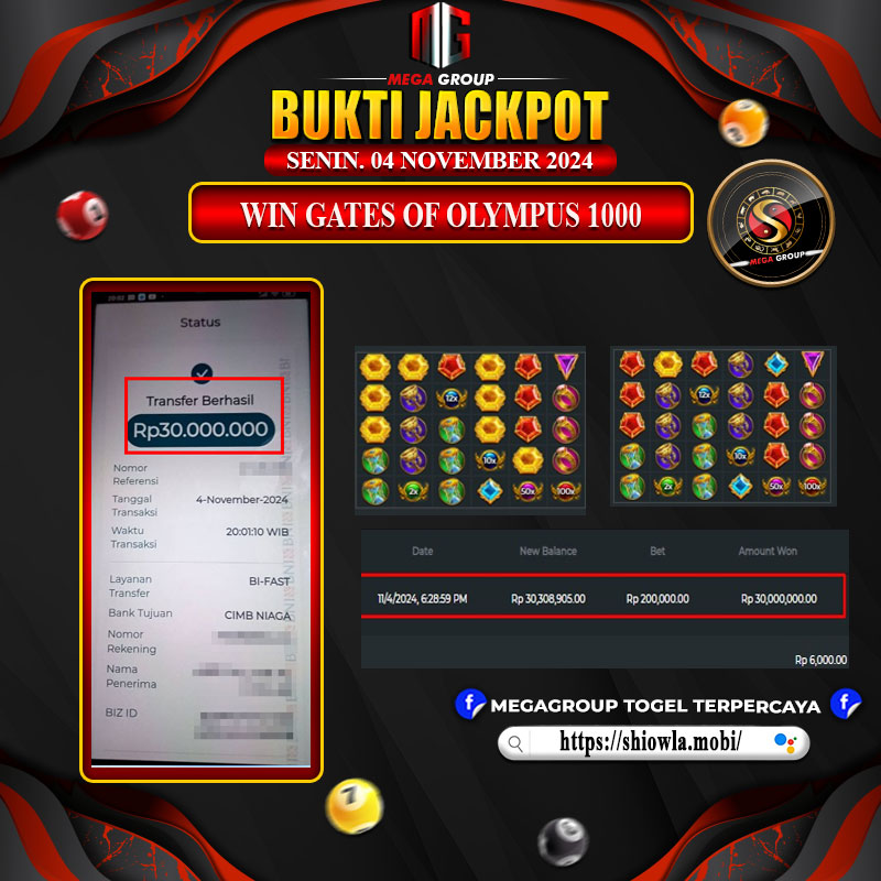 Bukti Pembayaran Hadiah Togel Terbesar Shiowla Tanggal 04 November 2024